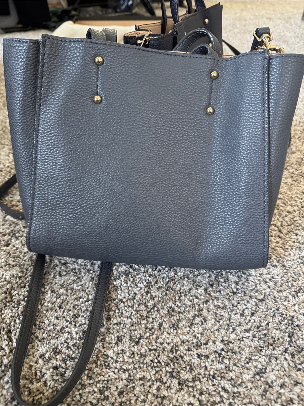 Ann Taylor Pebbled Leather Shoulder Bag in Charcoal with Gold Hardware